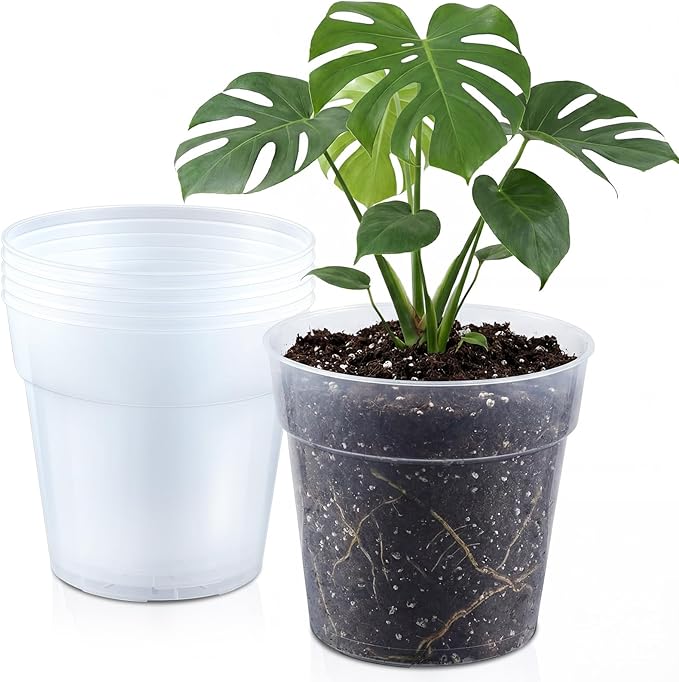 Vesici 6 Pcs 12 Inch Large Size Clear Nursery Pots Variety Pack Plant Pots with Drainage Holes Planters for Indoor Plants Flexible Transparent Plastic Plant Bottle Succulents