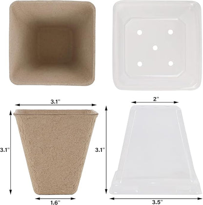 winemana Seed Starter Peat Pots,Biodegradable with Humidity Dome and Labels For Plant Nursery, Seedlings Planting For Indoor Outdoor Garden (Square)36 Set
