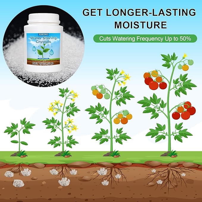 XSEINO 2.5LB Soil Moisture Crystals Water-Absorbing Hydrogel for Plants Solves Over and Under-Watering, Long-Lasting Water Retention to Keep Soil Moist Polymer Water Storage Crystals