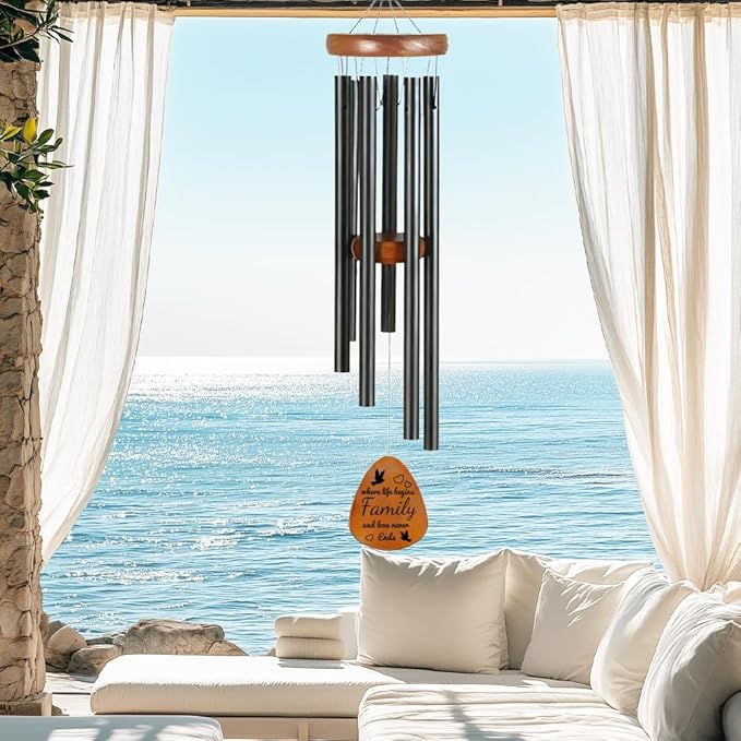 Family Wind Chimes for Outside, Outdoor Family Windchimes with Engraved Tree of Life, Premium Tuned Metal Chimes, Unique Wedding and House Warming Gifts for Outdoor Home Decor
