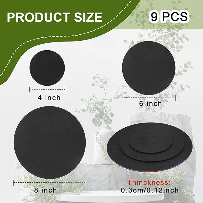 Plant Saucers for Indoors, Round Felt Plant Saucers for Gardening, Indoors& Outddor Use, Reversible Fabric Coaster Mat Absorbent Pot Saucers for Gardening Coffee & Drinks for DIY Craft Supplies(9 PCS)