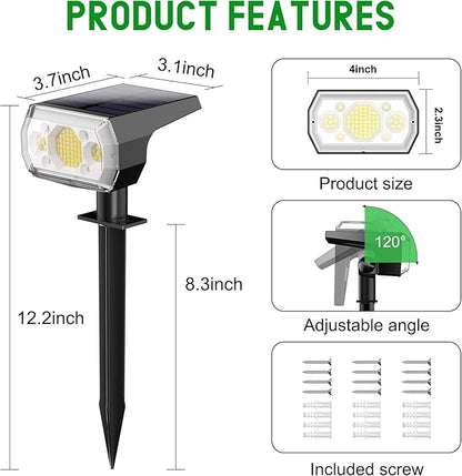 hyrion Solar Spot Lights Outdoor Waterproof, 64LED 3 Lighting Modes Dusk to Dawn Solar Powered Landscape Lights for Yard, Garden, Pathway, Tree - Cool White, 4 Pack