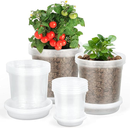 3/4/5/6 Inch Clear Nursery Pots with Drainage Holes and Saucers, 20 Pack Clear Plastic Plant Pot, Plant Pot Seed Starter Pots for Succulents