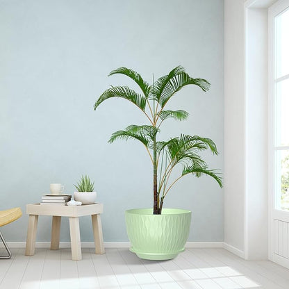 12 Inch Large Plant Pots, Flower Pots with Multi-Mesh Drainage Holes and Saucer, Plastic Planters for Indoor and Outdoor Garden Plants (Green, 12")