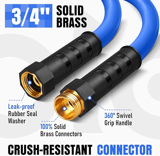 Heavy Duty Garden Hose 25 ft, Non-Expanding Flexible Water Hose, Kink Resistant Lightweight Hybrid Hose, Leakproof Hose Male to Female Fittings