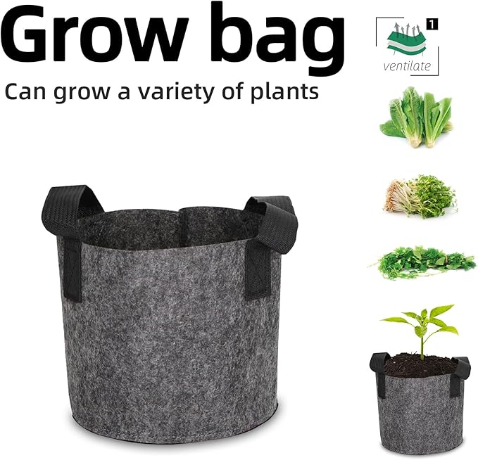 Grow Bags,Growing Pot Bags Garden Grow Bag Indoor Outdoor Fabric Aeration Plant Pot Container Flower Vegetable Pouch (Dark Gray,1 Gallon)
