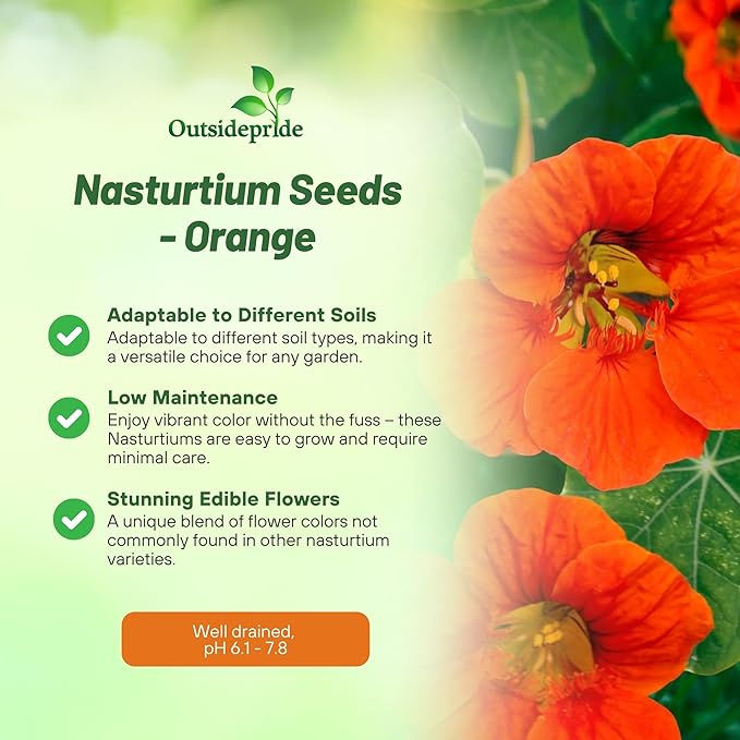Outsidepride Double Gleam Orange Nasturtium Seeds - 400 Pcs Annual, Easy to Grow & Versatile, Flower Seeds for Planting Vibrant Blooms, Ideal for Gardens, Borders, and Pollinator Gardens