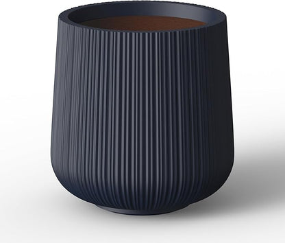 Kante 13.0" Dia Round Fluted Concrete Planter, Large Plant Pot with Drainage, Smooth Charcoal Finish with Painted Interior, for Indoor and Outdoor Use
