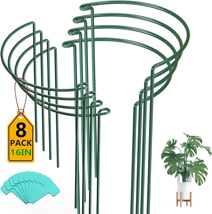 Breeze Touch 8 Pack Plant Support Stakes, 24 Inch Plant Stakes for Outdoor Plants, Peony Cage with 15 Pcs Green Lables, Peony Cages and Supports, Peonies Support Cages Flower Stakes for Plants
