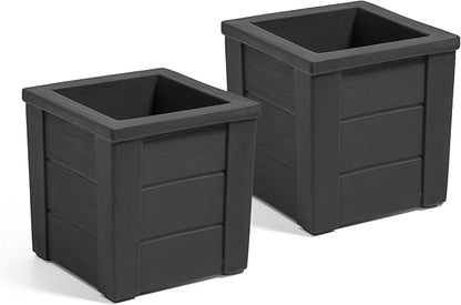 Step2 Lakewood Planter Box™ 2-Pack, Planters for Indoor or Outdoor Plants, Gardening and Flower Pot for Patio or Porch, Durable Plastic, Black