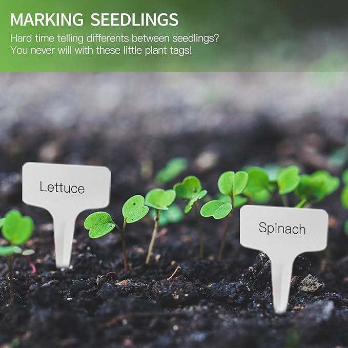 Prudance® 50 Pack Reusable Waterproof Plant Markers for Garden T-Type Plant Labels for Seedlings Potted Plants Vegetables Succulents Durable Weatherproof Garden Tags (White)