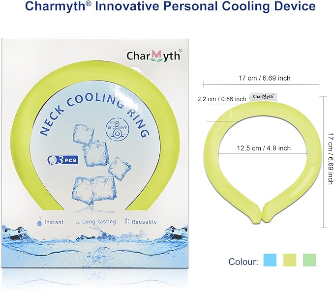 Neck Cooling Tube Reusable Ice Cooler Ring Instant Cooling Below 15°C (59°F) Portable Neck Wrap for Summer Outdoor & Indoor Use Heat Relief & Comfort