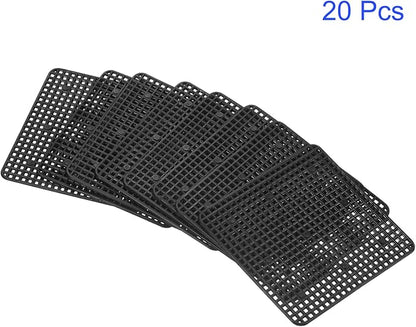 20 Pack Plant Pot Hole Mesh Pads - Square Rigid Bonsai Flowerpot Drainage Grid Screen Apply to Outdoor/Garden (10cm/4 Inch, Black)