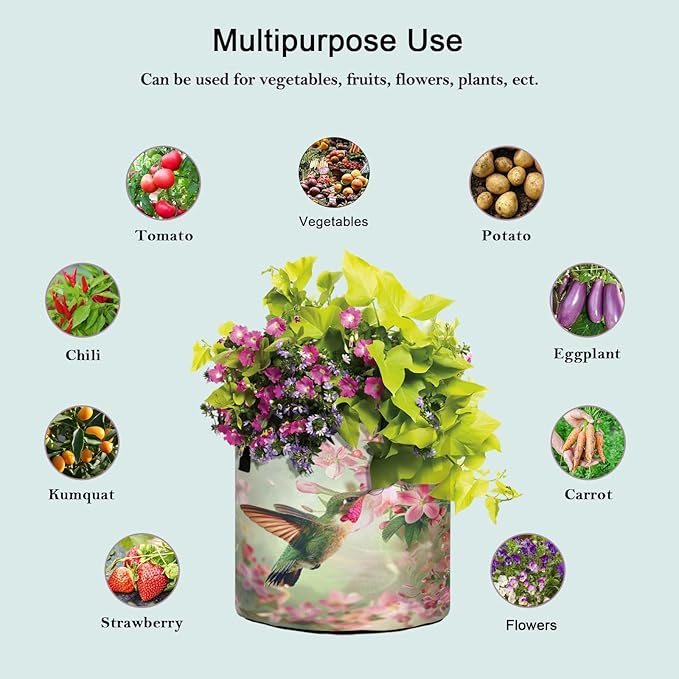 5 Gallon Hummingbird Foraging Flowers Butterfly Grow Bag Heavy Duty Thickened Plant Pot Containers with Handles for Potato Tomato Flowers Fruits Vegetables