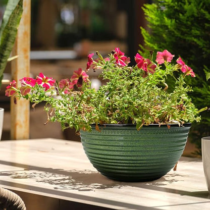 2 Pack 10 Inch Plant Pots,Durable Decorative Flower Pots Planters with Drainage Hole for Indoor and Outdoor Plants,Flowers,Succulents, Green