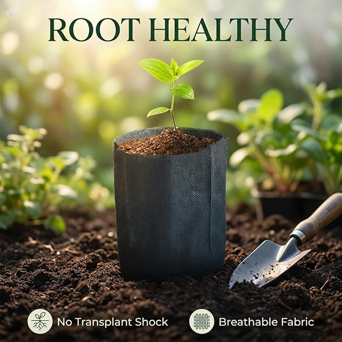 gardtree 150PCS 7×7.8 Inch Breathable Plant Grow Bags - Biodegradable Non-Woven Plant Seedling Pots for Seed Starting, Indoor/Outdoor Vegetables, Herbs, Flower | Easy Transplant, Space Saving, Black