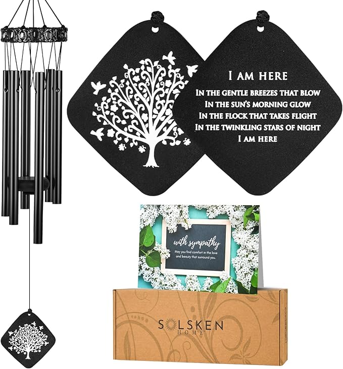 Sympathy Wind Chimes I Tree of Life Wind Chime I Funeral Wind Chimes Sympathy I Bereavement Gift for Loss of Father, Mother, Wife, Husband I Condolence Remembrance Gift I 29" Black