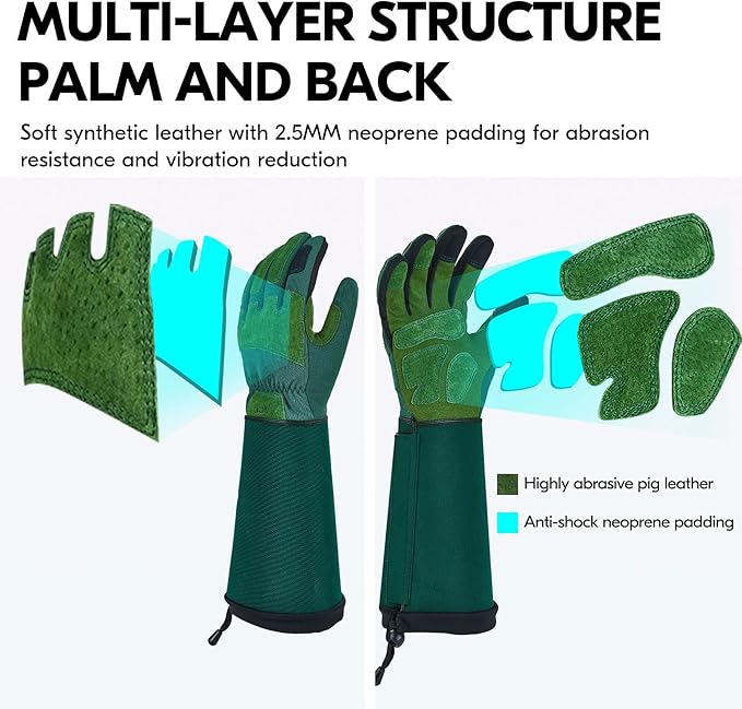 Vgo... 1 Pair Gardening Gloves Unses,Safety Work Gloves,Long Sleeves Gauntlet,Puncture-proof,Thorn Proof,Touchscreen(Size L,Green,SL7477)
