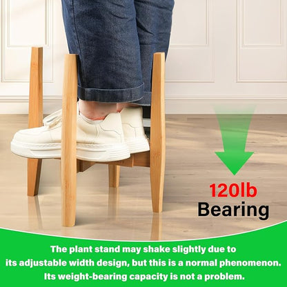 Adjustable Plant Stand with Tray,Indoor Wood Plant Stand Fit 8'' to 12'' Planter,Mid Century Modern Flower Pot Holder Rack(Plant and Pot Not Included)