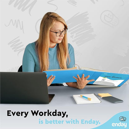 Enday 3 Inch Binder 3 Ring Binders Blue, Slant D-Ring 3” Clear View Cover with 2 Inside Pockets, Heavy Duty Colored School Supplies Office and Home Binders