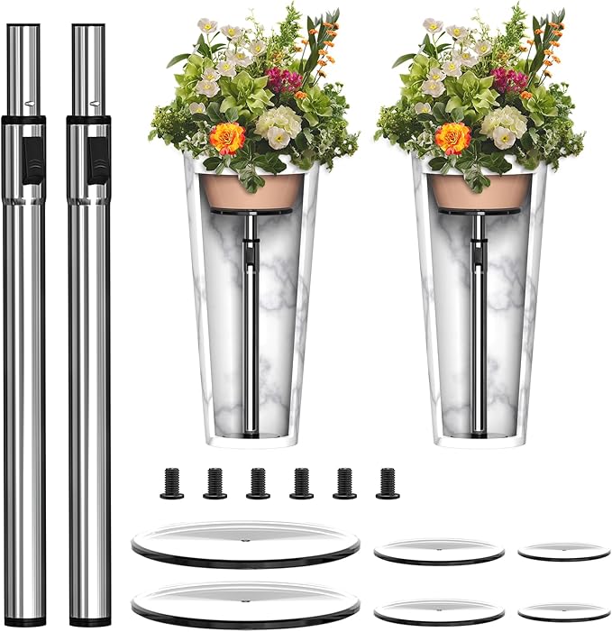 2 Set Adjustable Plant Risers for Inside Pot, Planter Insert for Large Pot, 19.5-32'' Rise Filler Riser of Tall Flower Pots, Metal Lift Insert for Tall Taper Flower Pots (6"8"10" Base or Top)