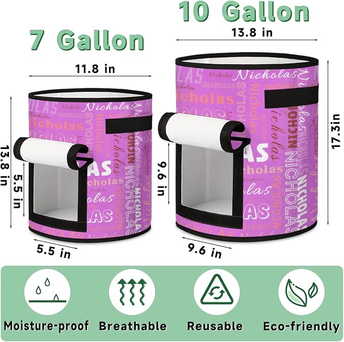 Custom Name Grow Bags 7 Gallon Personalized Breathable Potato Growing Bag with Flap Harvest Window and Handles Garden Planting Bag for Tomato Vegetable Fruits 2 Pack Mauve