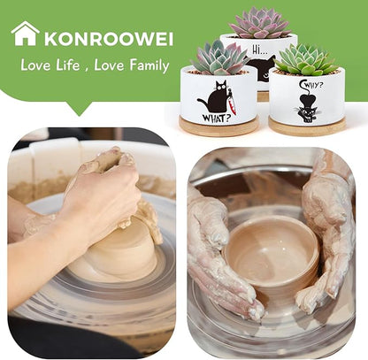 3 Pcs Cat Ceramic Plant Pots,Funny Cat Planter Gifts for Women,for Indoor Plants Garden Planters Succulent Pots, with Drainage Holes and Saucer(No Plants)