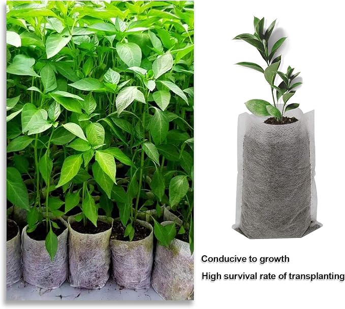 Augshy Nursery Growing Bags, 400pcs Fabric Plant Bags, Non-Woven Plants Grow Bags, Seeding Starter Bag Seedling Plants Pots Home Garden Outdoor Greenhouse Supplies