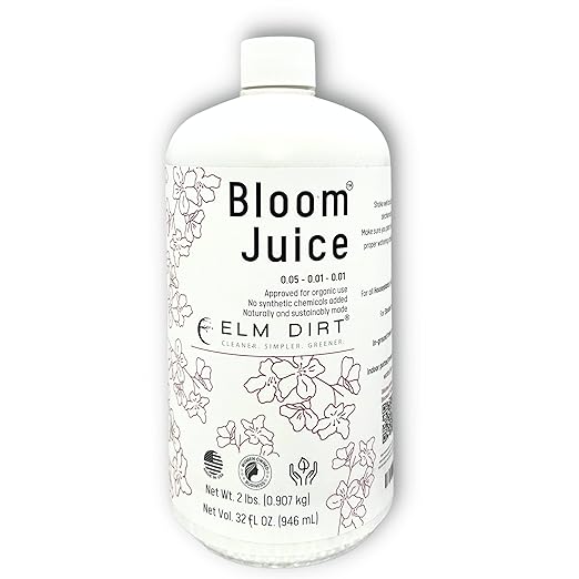 Elm Dirt Plant Food Bundle - Bloom Juice Liquid Fertilizer & Blooming Soil for Vegetables and Fruits - Organic Bloom Booster & Soil Fertilizer for All Plants Contains Plant Probiotic & Micronutrients