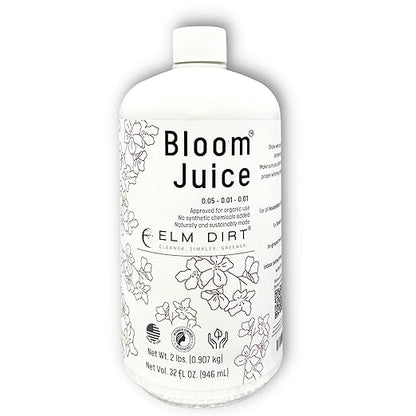 Elm Dirt Plant Food Bundle - Bloom Juice Liquid Fertilizer & Blooming Soil for Vegetables and Fruits - Organic Bloom Booster & Soil Fertilizer for All Plants Contains Plant Probiotic & Micronutrients