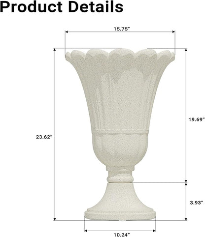 23" Tall Planters for Outdoor Plants Set of 2, Planter with Drainage Holes and Petal Design, Large Outdoor Planters for Porch, Garden, Indoor, Beige