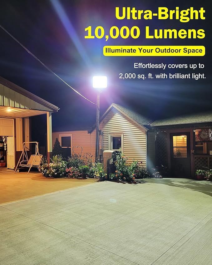 Engrepo Solar Light Outdoor, 10000LM Luces Solares Dusk to Dawn Auto On/Off Solar Powered Security Flood Light Outside IP65 Waterproof with Remote Control for Wall Porch, Shed, Barn. 20000mAh.