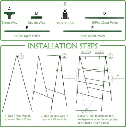 32 x 53 Inch Cucumber Trellis for Climbing Plants Outdoor A-Frame Garden Trellis for Raised Bed Detachable Sturdy Garden Plant Support Trellis for Small Plant Vegetable Flower Grape with Climbing Net