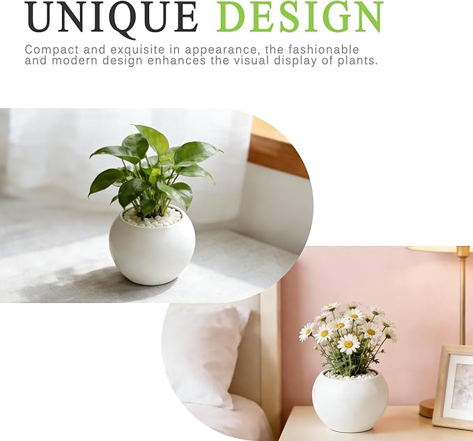 White Spherical Ceramic Planter Succulent Small Plant Pots Indoor Modern Round Decorative Indoor-Outdoor Garden Plant Pots with Drainage Holes - Plants Not Included 3.94 x 3.94 x 3.15 Inch