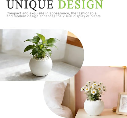 White Spherical Ceramic Planter Succulent Small Plant Pots Indoor Modern Round Decorative Indoor-Outdoor Garden Plant Pots with Drainage Holes - Plants Not Included 3.94 x 3.94 x 3.15 Inch