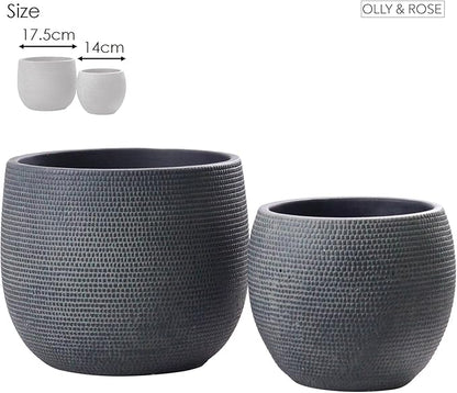 Olly & Rose Barcelona Ceramic Plant Pot Set 2 - Black Flower Pots 7" and 5.5" - Indoor & Outdoor Planters (Black)