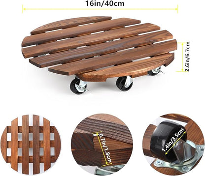 2 Pack 16" Plant Caddy with 7 Wheels, Rolling Plant Stand 500 LB Heavy Duty Wooden Round Plant Dolly with Metal 360° Lockable Caster Wheels for Outdoor Indoor Large Plant Pots, Flower Pot, Patio