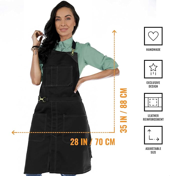 Under NY Sky No-Tie Twill Apron - Leather Reinforcement, Split-Leg