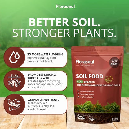 Florasoul® Clay Breaker Soil Amendment (6.6 lbs) – Revitalize Heavy Clay & Compacted Soil – Plant-Based & Vegan Formula – Enhances Drainage & Aeration – for Gardens, Lawns & Flower Beds