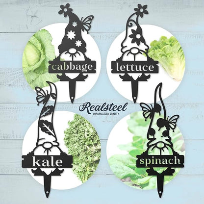 RealSteel Gnome Plant Markers Metal Garden Stakes | Outdoor Garden Labels & Plant Tags for Vegetables & Herbs | Decorative Yard & Raised Bed Garden Signs | Gardening Gift | Made in USA - (Weeds)