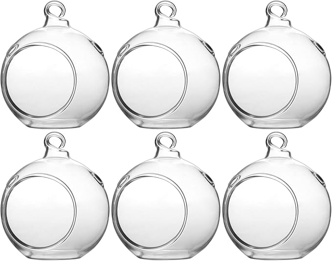 WGV Hanging Terrarium Globe, Width 2.5", Height 3", DIY Air Succulent Planter, Clear Glass Vase Orb with Flat Bottom, Candle Holder for Windowsill Outdoor Garden Decor, 6 Pieces Bulk