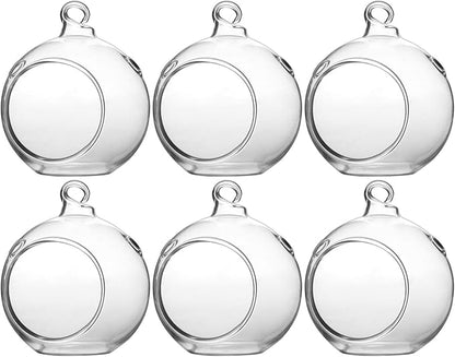 WGV Hanging Terrarium Globe, Width 2.5", Height 3", DIY Air Succulent Planter, Clear Glass Vase Orb with Flat Bottom, Candle Holder for Windowsill Outdoor Garden Decor, 6 Pieces Bulk