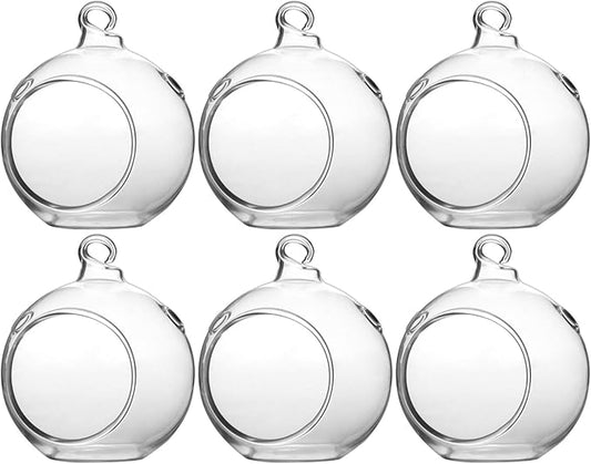 WGV Hanging Terrarium Globe, Width 2.5", Height 3", DIY Air Succulent Planter, Clear Glass Vase Orb with Flat Bottom, Candle Holder for Windowsill Outdoor Garden Decor, 6 Pieces Bulk
