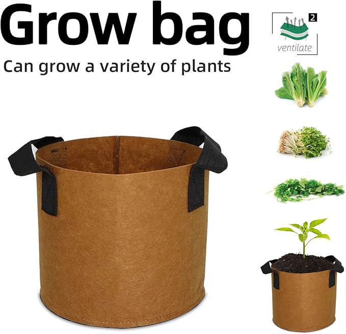 Grow Bags,Growing Pot Bags Garden Grow Bag Indoor Outdoor Fabric Aeration Plant Pot Container Flower Vegetable Pouch (Coffee,2 Gallon)