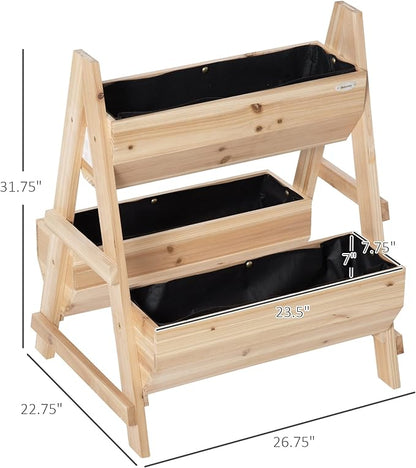 Outsunny 3 Tier Verctial Raised Garden Bed, Wooden Elevated Planter Box with Fabric Liner and Drainage Holes, for Vegetables, Herbs, Flowers, Natural
