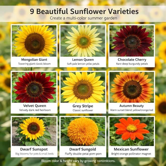 NatureZ Edge 2600+ Sunflower Seeds for Planting Bulk Variety Pack, Get More Sunflower Seeds to Plant, from Dwarf Sunflowers to Giant Sunflower Seeds, Includes Mammoth Sunflower Seeds, Non-GMO