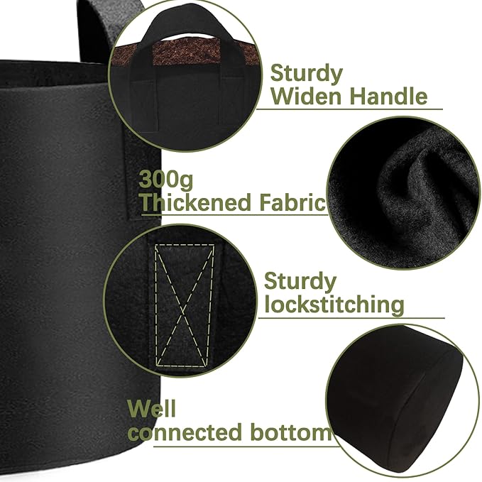 TCBWFY 5 Gallon Grow Bags,12 Pack Heavy Duty Thickened 300g Non-Woven Fabric Pots with Sturdy Handles,Garden Bags to Grow Vegetables Flowers