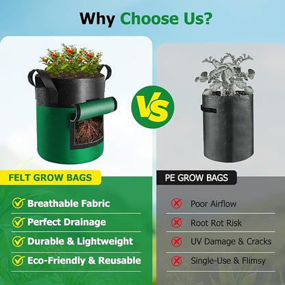 6 Pack Potato Grow Bags with Flap, 10 Gallon Grow Bags for Growing Potatoes, Colorful Durable Fabric Garden Planter Pots with Harvest Window for Tomatoes Vegetables Fruit Flowers Herbs