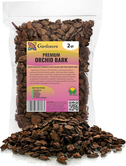 Premium Grade New Zealand Pinus Radiata Bark by Gardenera - Organic Hand Mixed New Zealand Pine Bark for Orchids - Medium Chips 9-12mm - 2 Quart