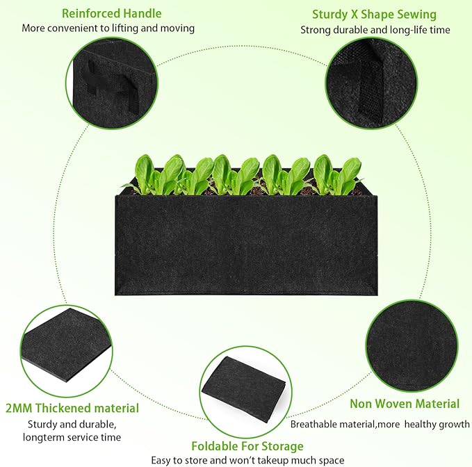 3 Pack Plant Grow Bags,Breathable Fabric Raised Garden Bed,36L/9.5 Gallon 400GSM Heavy Duty Rectangle Growing Pots for Vegetable,Flowers,Fruit/ Flower Planter Containers with Handles(60x30x20cm)